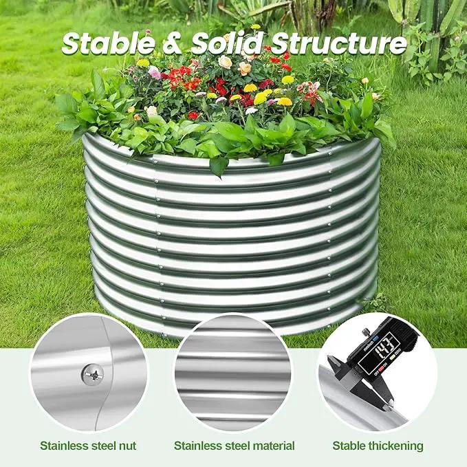 Land Guard 3×3×3ft Galvanized Raised Garden Bed Kit, Round Galvanized Planter Raised Garden Boxes Outdoor, Large Metal Raised Garden Beds for Vegetables, Silver by GreenHaven Gardens