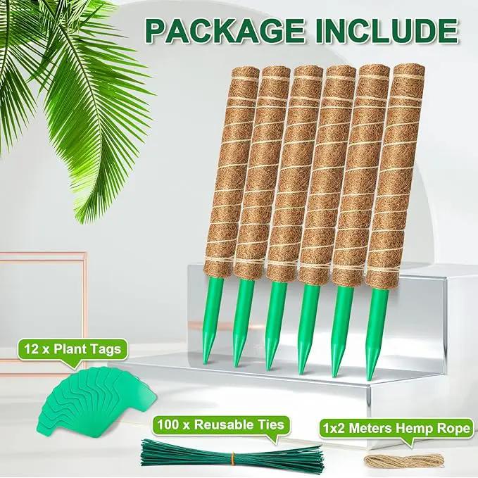 EAONE Moss Pole 96 Inch, 6 Pack 16" Monstera Plant Support for Climbing Potted Live Plants Indoor, Stackable Coco Coir Moss Sticks Monstera Stakes for Pothos Philodendron, with Garden Labels & Ties by GreenHaven Gardens