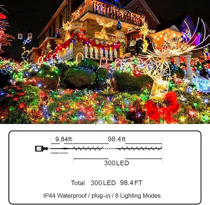 KNONEW Outdoor Christmas Lights 300 LED 99ft String Lights 8 Modes & Time Memory Fairy Light Plug in Waterproof LED String Lights for Xmas Yard Tree Wedding(Multicolor) by GreenHaven Gardens