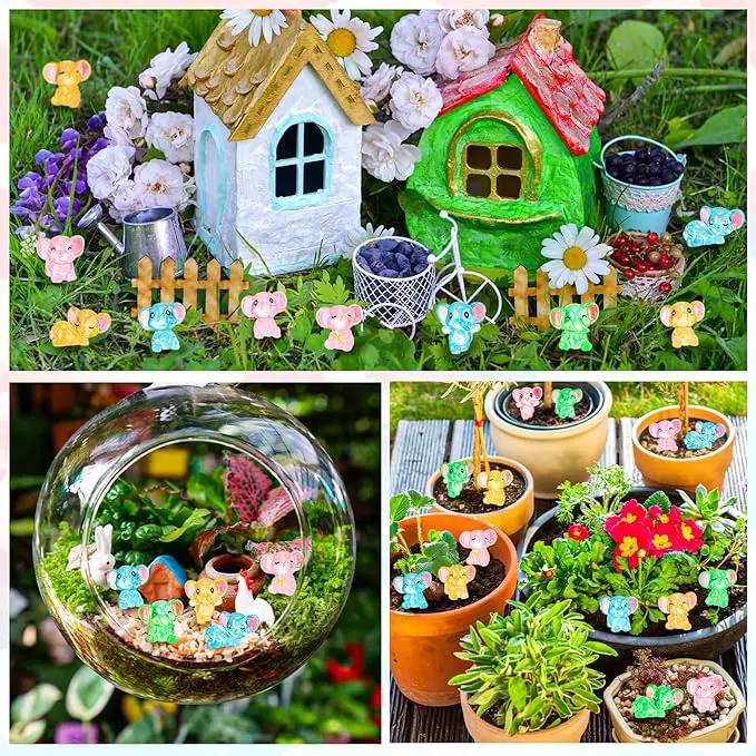 48 Pcs Mini Elephant Animals Luminous Resin Small Animal Figurines Bulk Glow in The Dark Garden Accessories Moss Landscape DIY Terrarium Ornament for Garden Dollhouse Decoration by GreenHaven Gardens