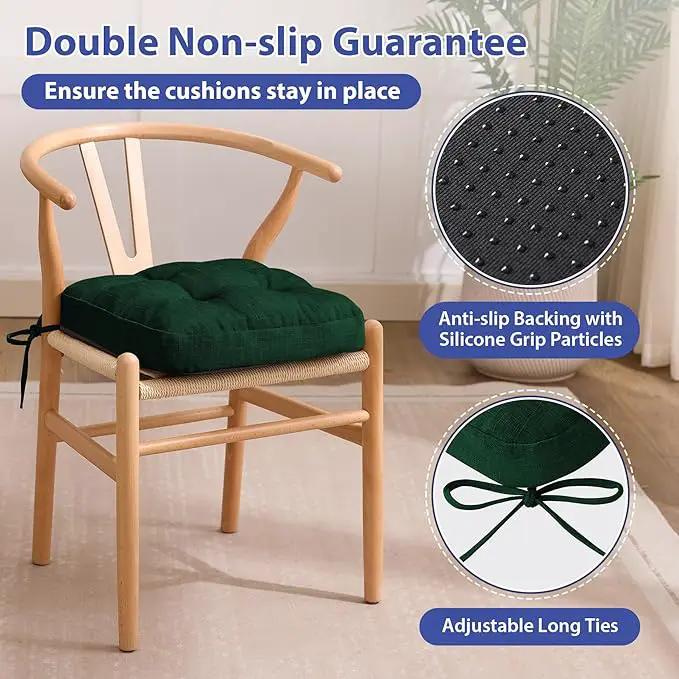 Chair Cushions for Dining Chairs, Dining Chair Cushions, Tufted Indoor Chair Pads with Ties & Non Slip Backing, Seat Cushions for Kitchen Chairs 16.5” x 16.5” x 3.5”, Set of 4, Green by GreenHaven Gardens