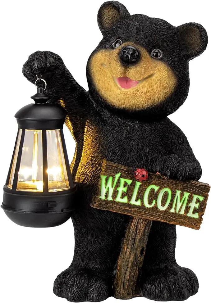 Juegoal Garden Bear Statue with Solar LED Lantern, Luminous Welcome Sign, Gifts for Mom Yard Art, Whimsical Figurine Large Sculpture Lighted Outdoor Mother's Day Spring Decorations for Lawn, Porch by GreenHaven Gardens
