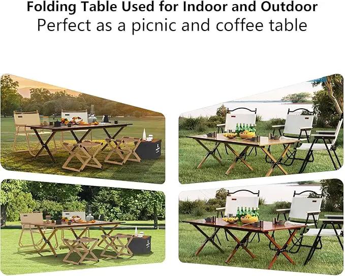 Folding Camping Table, 48Inch Lightweight Roll-Up Table Aluminum Low Portable Picnic Table with Carrying Bag for Outdoor, Beach, Picnic, Backyards, BBQ and Party Log Color by GreenHaven Gardens