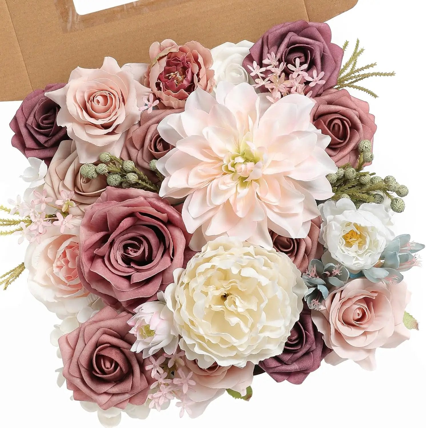 Artificial Flowers Box Set Dusty Roses Fake Silk Flowers Pink Fake Roses DIY Wedding Bridal Bouquets Baby Shower Cake Flowers Home Decoration by GreenHaven Gardens