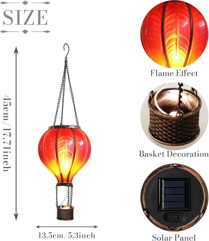TERESA'S COLLECTIONS Hot Air Balloon Solar Lantern for Garden Decor ,Flickering Flame Hanging Solar Light for Outdoor ,Red Plastic Lamp for Yard Tree Gift for Mom by GreenHaven Gardens