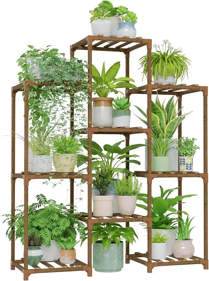 Bamworld Plant Stand Indoor Plants Shelf Outdoor Wood Plant Rack for 4 Tiers Large Flower Stand for Multiple Plants Ladder Plant Holder for Living Room Boho Home and Gardening by GreenHaven Gardens