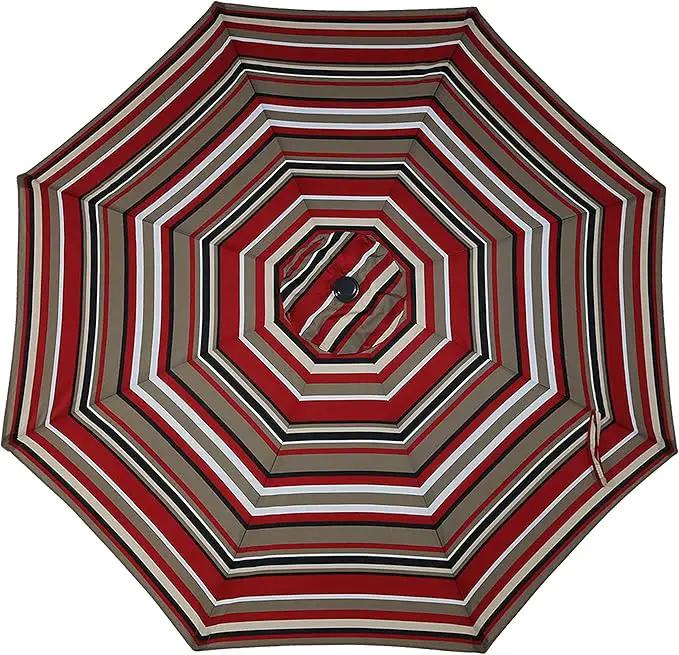 Sunnydaze Outdoor Patio Umbrella - Polyester Table Market Umbrella with Push-Button Tilt and Crank - 8 Sturdy Ribs - Awning Stripe - 9ft by GreenHaven Gardens