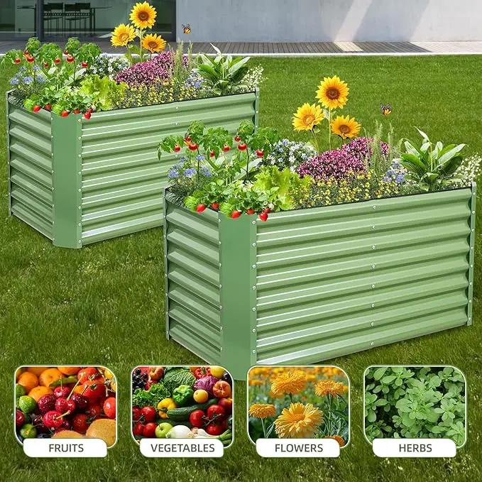 4x2x2ft (2 Pack) Raised Garden Bed - Galvanized Deep Root Planter Boxes Outdoor with Wing Nuts and Safety Edges for Gardening Vegetables, Flowers, Herbs, Succulents - Olive Green by GreenHaven Gardens