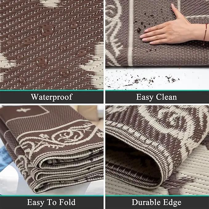 Pauwer 9'x12' Reversible Outdoor Rug, Waterproof Plastic Straw Area Rug for Patios, RV Mat, Camping, Picnic, Beach, Balcony, Pet Friendly, Lightweight by GreenHaven Gardens
