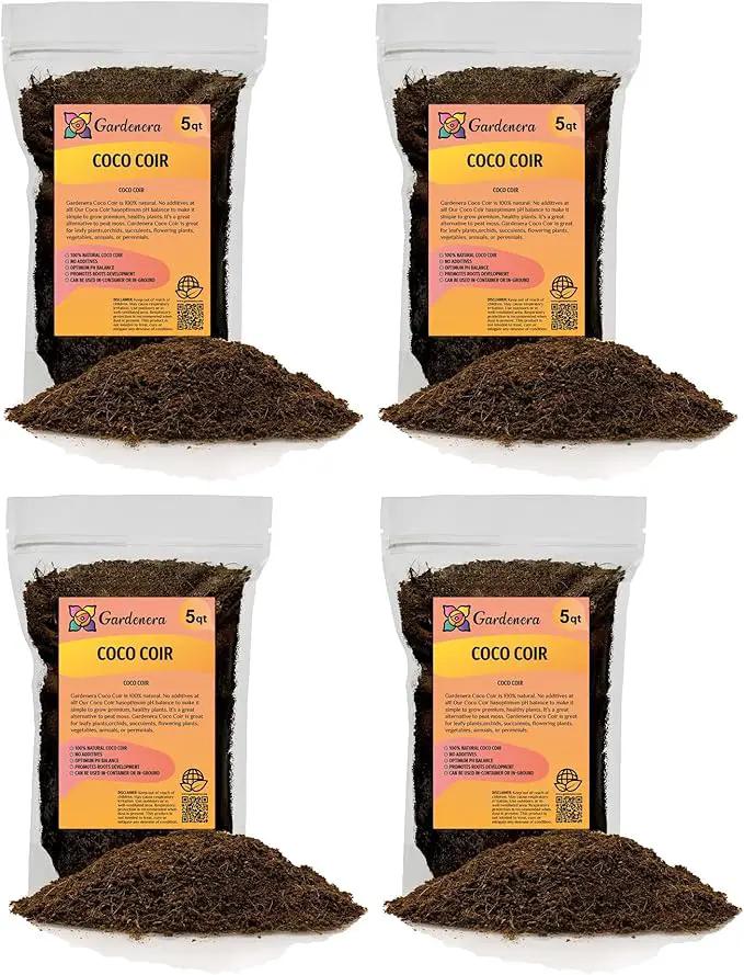 Premium Organic Coconut Coir Mix for Home Gardening - 20 Quart - All Natural Soil Amendment - PH Balanced and Double Washed Coco Coir by Gardenera (4 Bags of 5 Quart) by GreenHaven Gardens