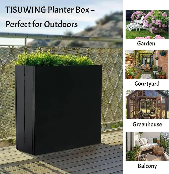 Metal Rectangular Planter, 35.5"x 10"x 28" Black Planter Box for Outdoor, Easy Installation Galvanized Steel Planter with Drainage Holes, Outdoor Planter for Porch/Patio/Garden by GreenHaven Gardens