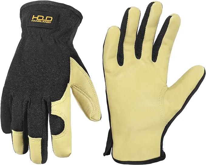 HANDLANDY Leather Work Gloves for Men & Women, Reinforced Durable Garden Gloves, Cowhide Working Glove for Gardening by GreenHaven Gardens