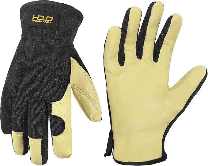 HANDLANDY Leather Work Gloves for Men & Women, Reinforced Durable Garden Gloves, Cowhide Working Glove for Gardening by GreenHaven Gardens