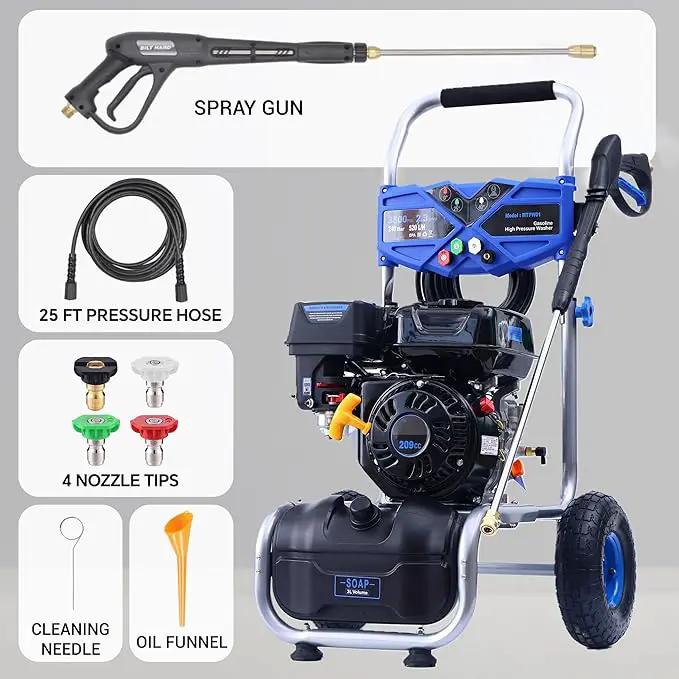 3500 PSI Gas Pressure Washer, 2.3 GPM Power Washer with 209CC Engine, Maintenance-Free Axial Cam Pump, 25FT Hose, 4 Nozzles for Driveways, Walls, Vehicles, Patio (Blue) by GreenHaven Gardens