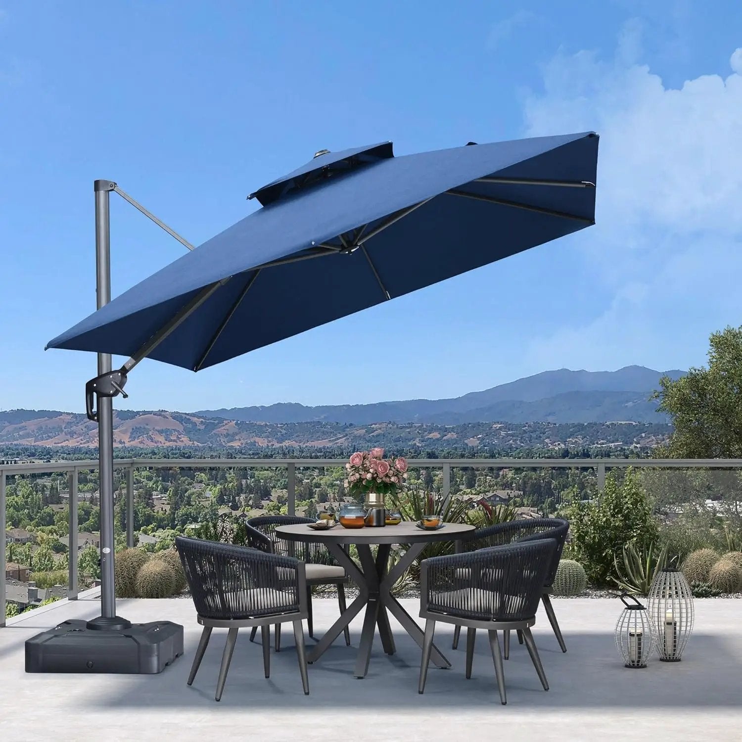 PURPLE LEAF Cantilever Umbrella 10 Feet Outdoor Double Top Large Offset Hanging 360° Rotation Heavy Duty Square Umbrella for Garden Patio Deck Pool Backyard Spectrum Indigo by GreenHaven Gardens