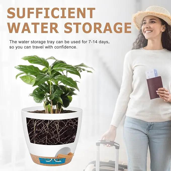 Plant Pots 8/7/6.5/6/5.5/5 Inch Self Watering Pots, Set of 6 Plastic Planters with Drainage Holes and Saucers,Plastic Flower Pots,Nursery Planting Pot for Indoor Out Door Plants（White） by GreenHaven Gardens