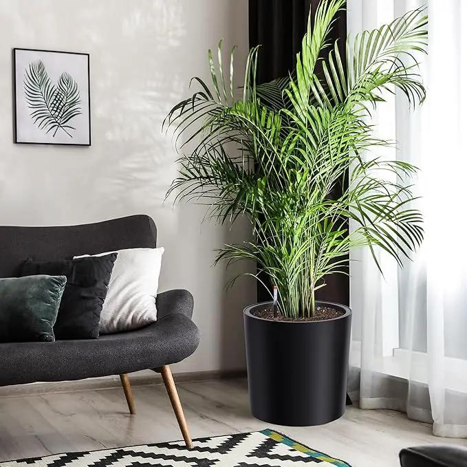 Tall Round Planter Set of 2, 19.5‘’ H x 19.9" Dia Large Planters for Indoor Plants with Built-in Drainage and a Water Level Monitor and Wheels for Patio, Porch, Living Room, or Home Office, Black by GreenHaven Gardens