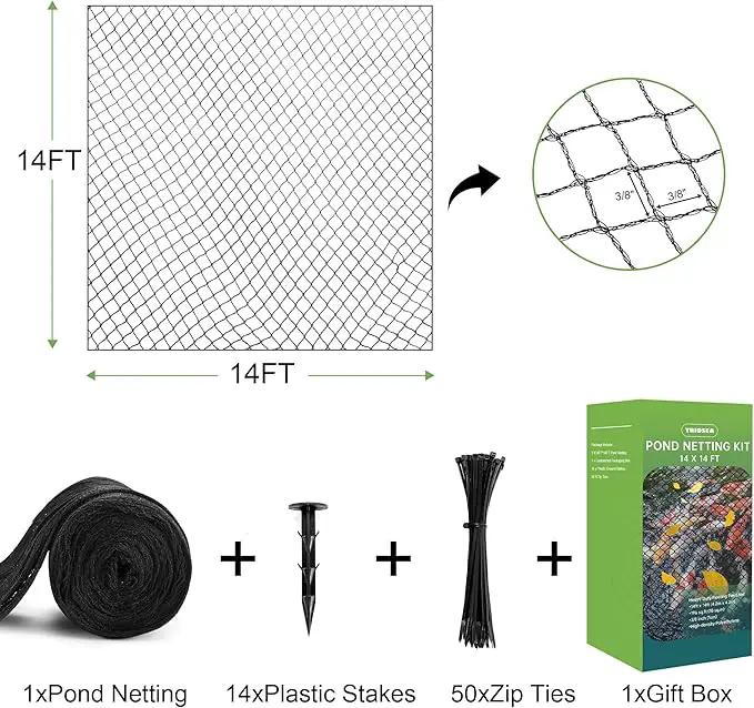 Pond Netting, Pond Netting for Koi Ponds 14 x 14 FT Pond Net, Heavy Duty Woven Fine Mesh Pond Garden Pool Netting Kit for Leaves to Catch Leaves and Debris, Protects Koi Fish from Birds Cats Predators by GreenHaven Gardens