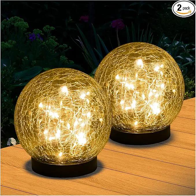 Solar Lights Outdoor Garden Decorative - 2 Pack Solar Globe Lights Upgrade Waterproof with 30 LEDs Cracked Glass Ball Lights for Yard Patio Pathway Lawn Outside Decor (4.73") Warm White by GreenHaven Gardens
