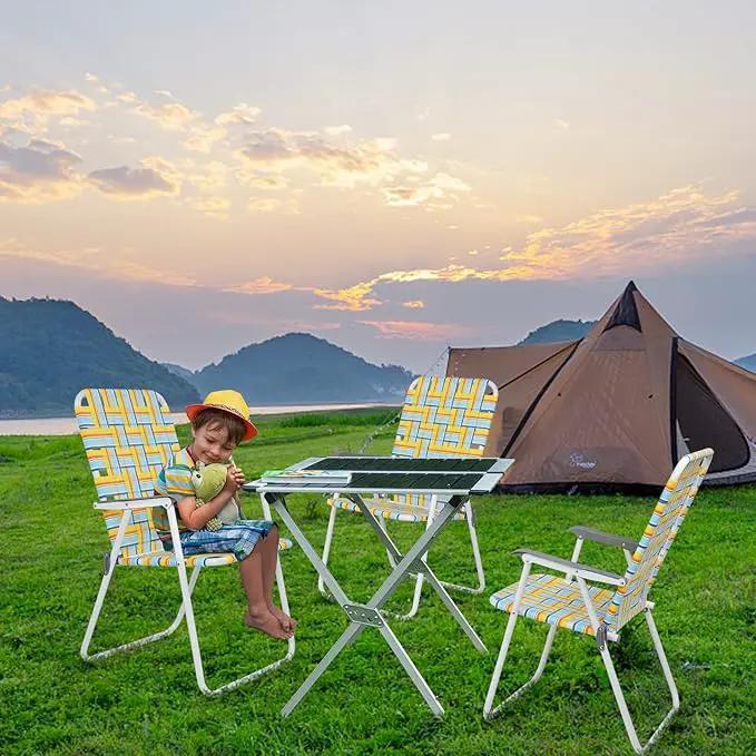 VINGLI Patio Lawn Webbed Folding Chairs Set of 2, Outdoor Beach Chair Portable Dining Chair for Outdoor Yard, Garden (Yellow, Classic) by GreenHaven Gardens