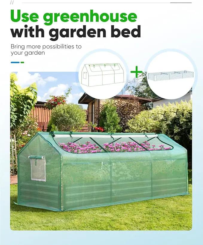 Quictent Portable Mini Cloche Greenhouse w/ Elevated Bottom, Large U-Shaped Zipper Mesh Door & 2 Side Screen Window Waterproof UV-Resistant Hot House for Indoor Outdoor, 95" x 36" x 36" (Green) by GreenHaven Gardens