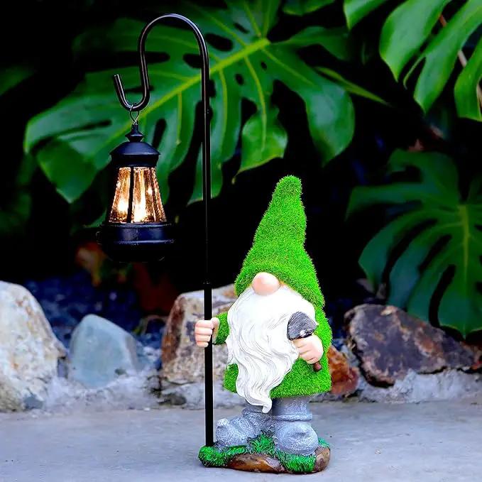 Flocked Garden Gnome Statue, Large Outdoor Gnome with Solar Lights, Funny Garden Figurines for Outdoor Home Yard Decor (15.8 Inch Tall) by GreenHaven Gardens