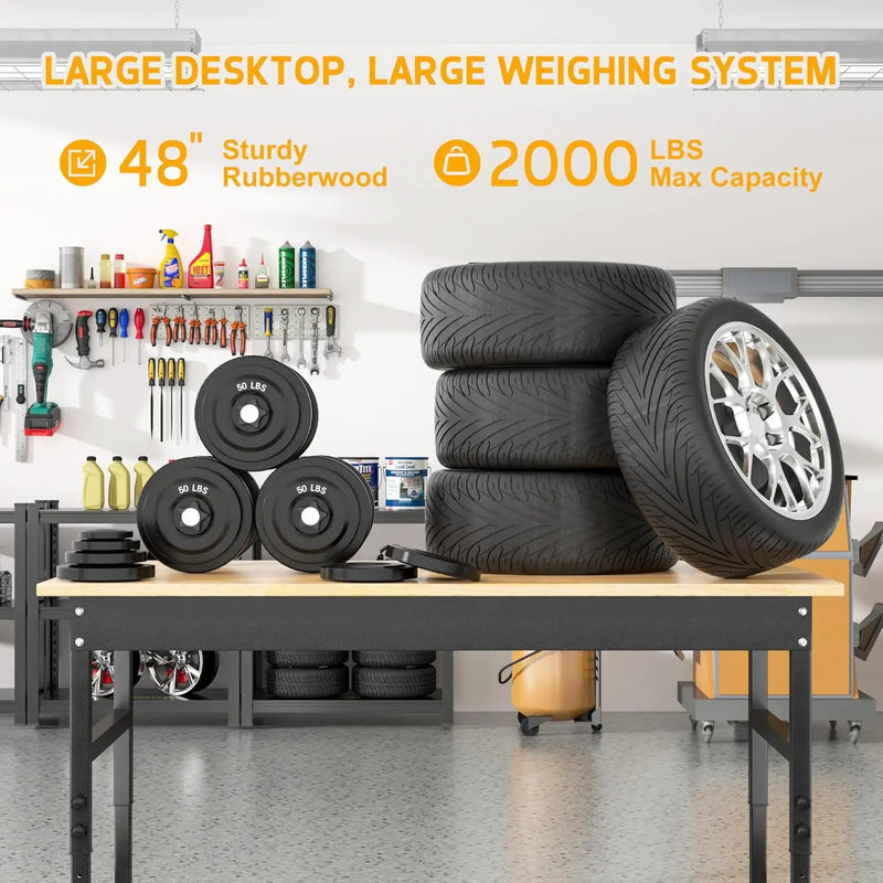 48’’ Work Bench Adjustable Workbench Heavy Duty Work Table with Rubber Pads, 2000 Lbs Capacity Hardwood Work Benches for Garage, Workshop, Office, Home by GreenHaven Gardens