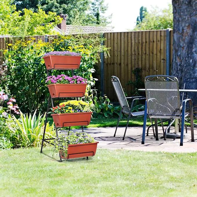 Tuenort Vertical Raised Garden Bed 4 Tiers Planter Box Freestanding Garden Planter with 4 Container Boxes for Growing Vegetables Herbs Flowers on Patio Balcony Red by GreenHaven Gardens
