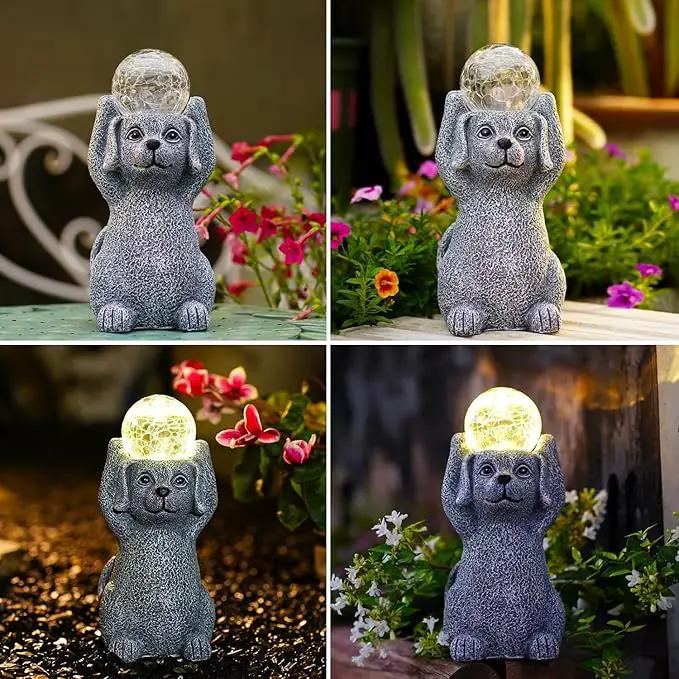 Solar Cute Dog Statue Holding Cracked Glass LED Lights – Funny Resin Dog Decor Garden Decorations for Patio,Balcony,Yard,Birthday Gifts for Women Mom by GreenHaven Gardens