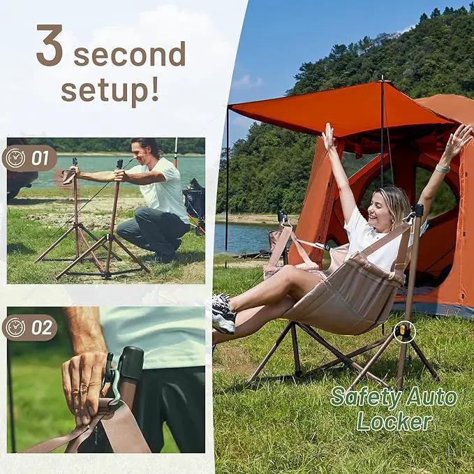 TIMBER RIDGE Hammock Camping Chair with Adjustable Backrest, Heavy Duty Folding Hammock Chair Supports 300lbs, Portable Hammock Chair for Camping, Travelling and Patio, Tan 2 Pack by GreenHaven Gardens