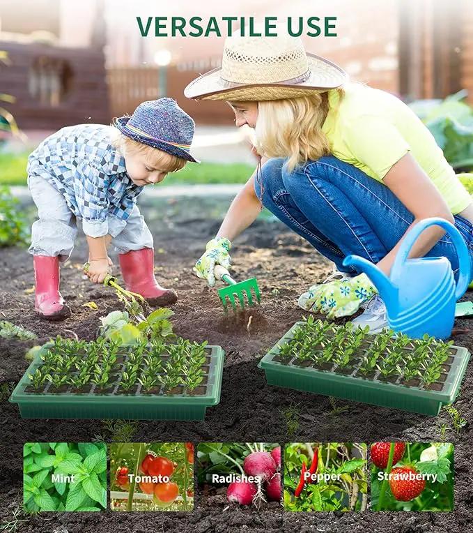 Seed Starter Tray, 80-Cells Seedling Starter Trays with Grow Light and Humidity Dome, Reusable Seed Germination Kit for Indoor Gardening Seed Starting (2 Pack, Green Base) by GreenHaven Gardens