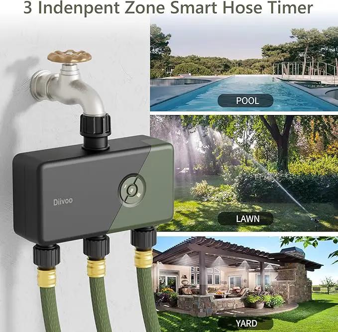 Diivoo Smart Water Timer 3 Zone, WiFi Sprinkler Hose Timer Compatible with Alexa and Google, Remote Control Irrigation Timer, Automatic Manual Watering, Rain Delay, for Garden, Lawns and Yards by GreenHaven Gardens