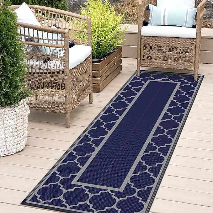 GENIMO 2.5 ' x 8 ' Outdoor Rug for Porch Patio Clearance, Waterproof Indoor Outdoor Plastic Straw Rugs Carpet, Reversible Outside Area Rv Mat for Camping, Balcony, Deck, Picnic, Beach (Blue & Gray) by GreenHaven Gardens