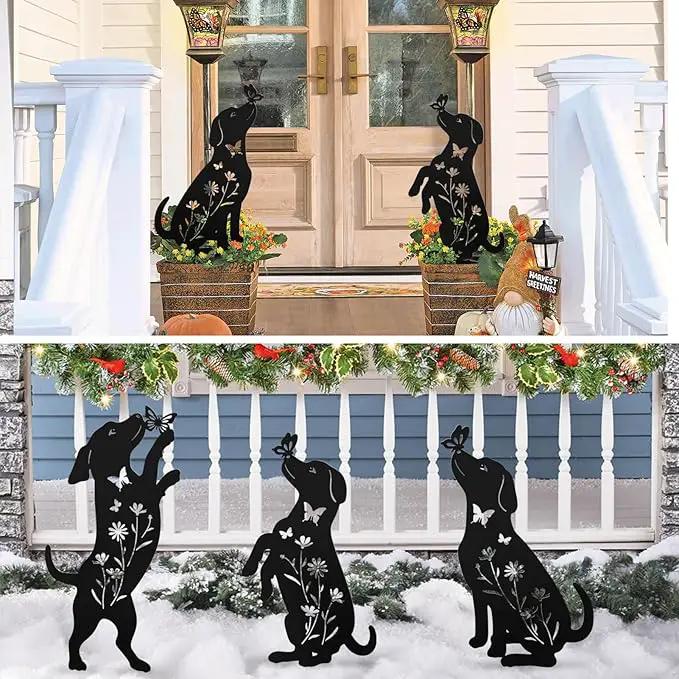 Metal Dog Statues for Garden,3 Pack Silhouette Beagle Garden Decor for Outside,Outdoor Dog Decor by GreenHaven Gardens