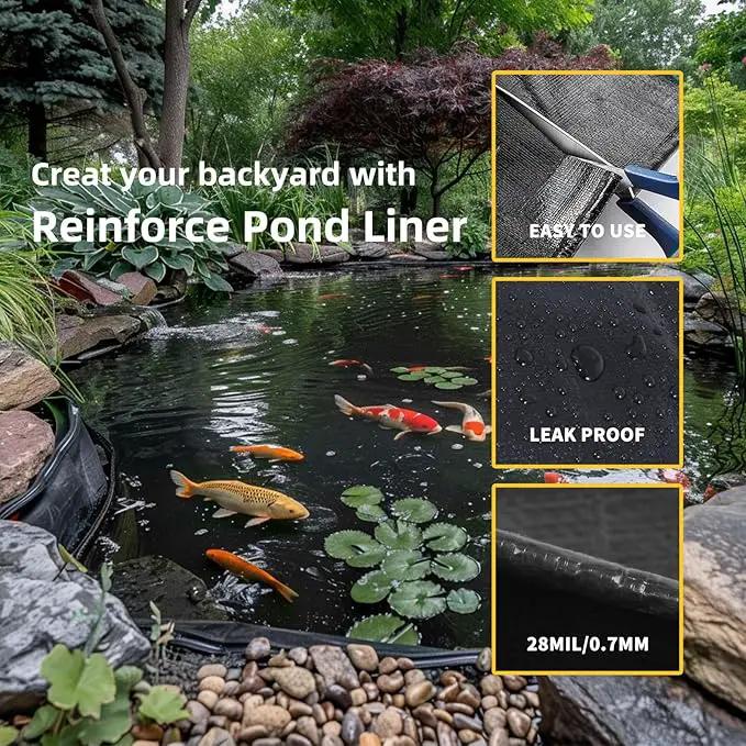 TEZONG Pond Liner,25x30Ft Pond Liners for Outdoor,28Mil PE Black Koi Fish Pond Liner,Reinforced Pond Underlayment for Water Garden,Waterfall,Fountain by GreenHaven Gardens