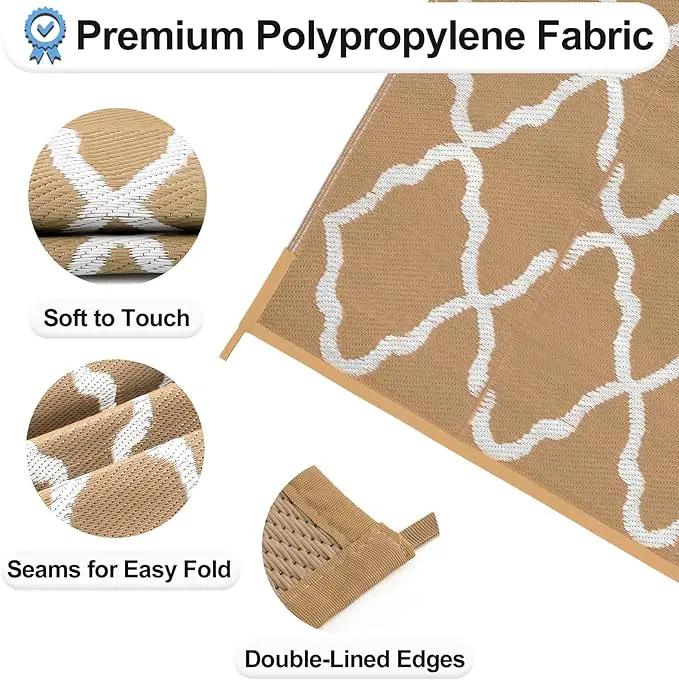 OutdoorLines Outdoor Plastic Area Rugs for Patio 5x8 ft - Reversible Outside Carpet, Stain & UV Resistant RV Mats, Straw Rug for Camping, Deck Garden, Porch and Balcony, Moroccan/Brown & Light Grey by GreenHaven Gardens