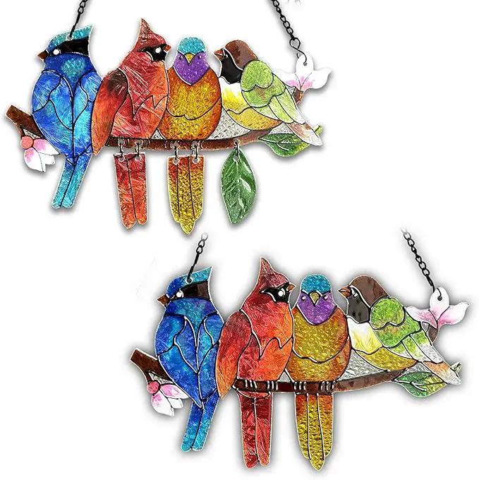 2 Pack Stained Glass Window Hanging - Hummingbird Decorations Suncatcher Hand-Painted Double Sided Birds on A Branch Sun Catcher for Window Home Decor Gifts for Mom,Bird Lovers by GreenHaven Gardens