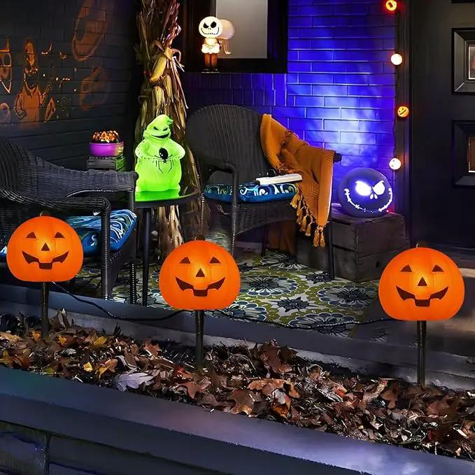 4 Pack Halloween Pumpkin Pathway Lights - 7Ft Outdoor Decorative String Lights with 4 Jack-O-Lantern Stake Lights for Halloween Yard, Garden, Walkway, Party and Lawn Decorations, Waterproof by GreenHaven Gardens