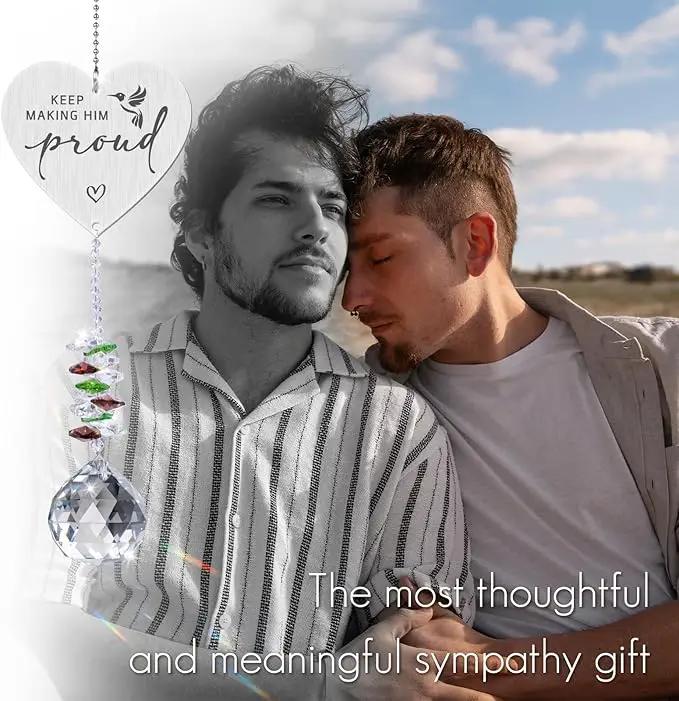 Keep Making Him Proud,Crystal Suncatcher Bereavement Keepsake,Memorial Gift for Loss of Dad,Grandpa,Uncle,Hanging Crystals Ornament for Window Rainbow Maker Prisms Home Decor Gift by GreenHaven Gardens