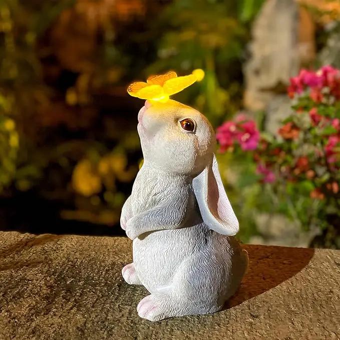 Solar Rabbit Statue Easter Bunny Decor Garden Statue for Outside, Rabbit with Butterfly Patio Sculptures Lawn Ornament, Funny Gifts for Women Mom Grandma Spring Outdoor Decor by GreenHaven Gardens