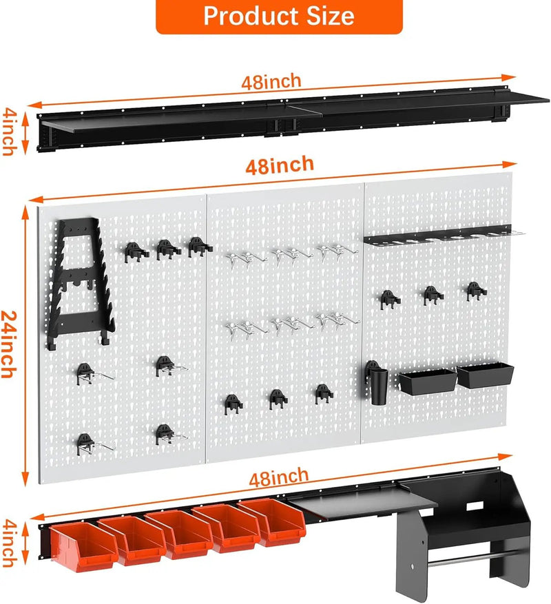 TORACK Pegboard Wall Organizer 4 ft. Garage Metal Pegboard Tool Organizer System, Tools Storage Peg Board Kit with Hooks and Accessories, Wall Mounted Storage Bins, Overhead Shelves by GreenHaven Gardens