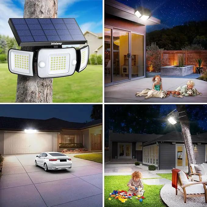 intelamp Solar Flood Lights Outdoor Waterproof, 6000mAh 1200LM Solar Powered Dual Motion Sensor LED Lighting Dusk to Dawn Security Floodlight Exterior with Remote for Outside Garden House Yard Porch by GreenHaven Gardens