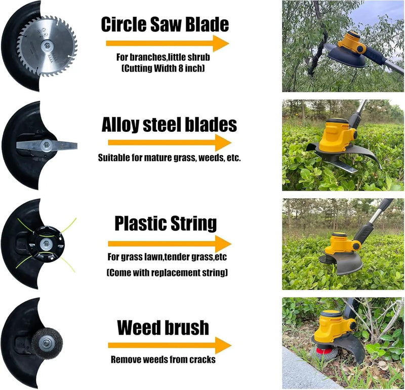 Electric Weed Wacker Cordless for Dewalt 20 V Battery, 4-in-1 Battery-Powered Mower, Lightweight Cordless Weeder for Lawn, Yard and Brush Mowing (Battery Free, Yellow) by GreenHaven Gardens