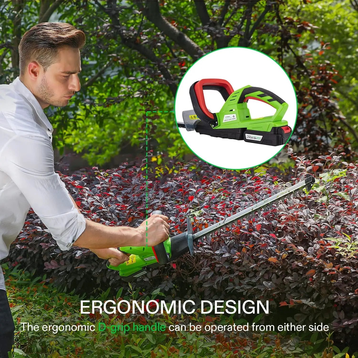 VIVOSUN 20" Cordless Hedge Trimmer, 20V Electric Bush Trimmer, 1400 RPM Shrub Trimmer, Dual-Action Laser Blade, 3/5" Cutting Capacity, Lightweight & Compact, 2Pcs Batteries and Fast Charger Included by GreenHaven Gardens