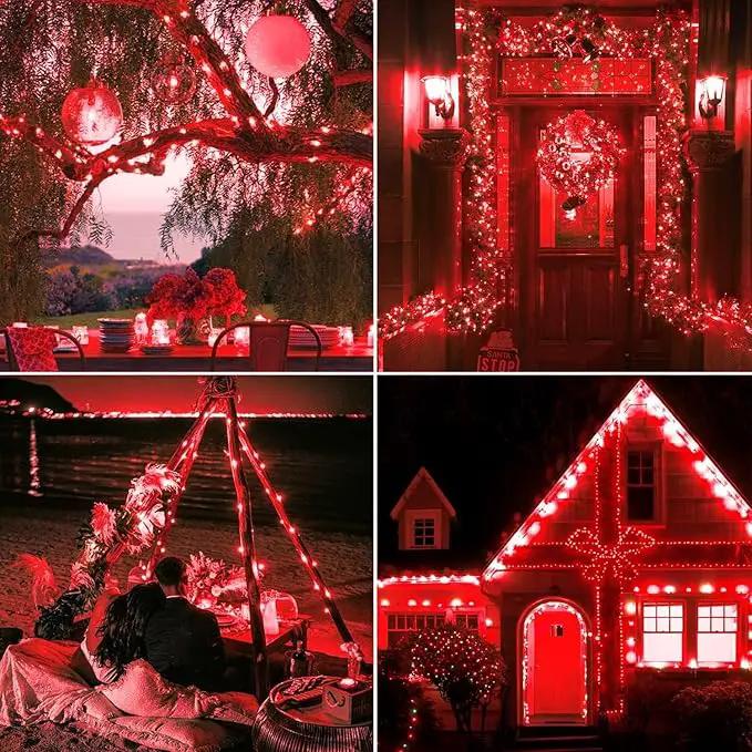 JMEXSUSS 2 Pack Solar Fairy Lights, 33FT 100 LED Red Outdoor Waterproof String Lights for Outside Tree Party Patio Christmas Valentine Day Decorations by GreenHaven Gardens
