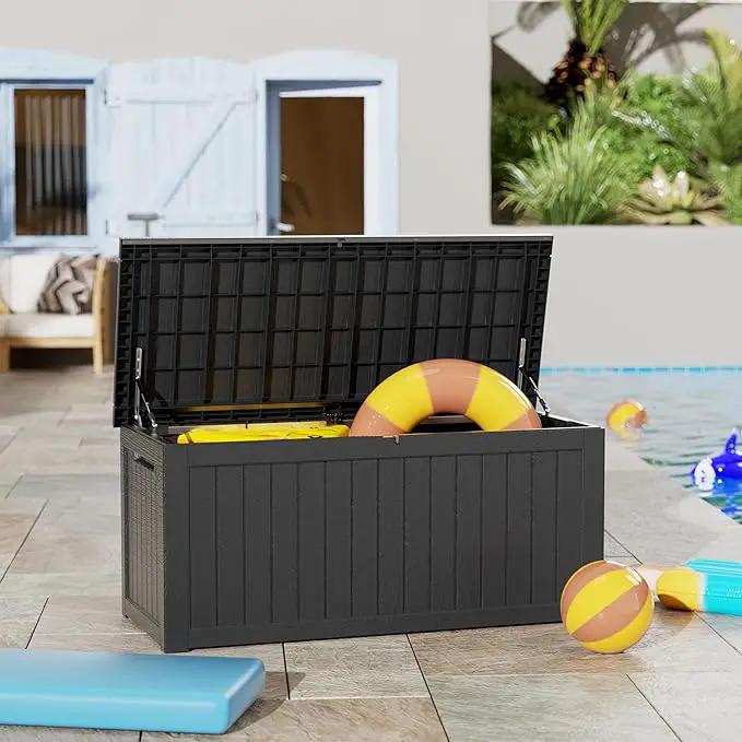 270 Gallon Outdoor Storage Box Waterproof Lockable Resin Deck Box Large, Patio Storage Bin for Pool Accessories Cushion Furniture, Garden Tools, UV-Resistant Outside Delivery Black by GreenHaven Gardens