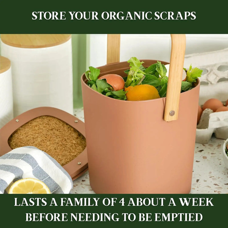 Bamboozle - 1 Gallon Compost Bin, Comes with Hemp-Based Filter, Sustainable Materials, Indoor Countertop Composter, Home & Garden Supplies, Terracotta by GreenHaven Gardens