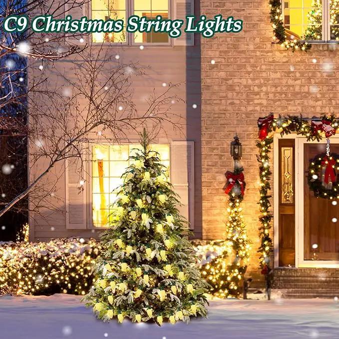 C9 LED Christmas Lights, 134FT 200Bulbs Outdoor Christmas Decorations for House Waterproof String Lights Extendable Green Wire Fairy Lights for Patio Xmas Garden Party Wedding Indoor Warm White by GreenHaven Gardens