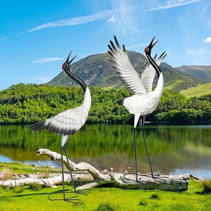 chisheen Crane Garden Statues Outdoor Metal Heron Yard Art Crane for Garden Sculptures Patio Lawn Ornaments,Set of 2 by GreenHaven Gardens