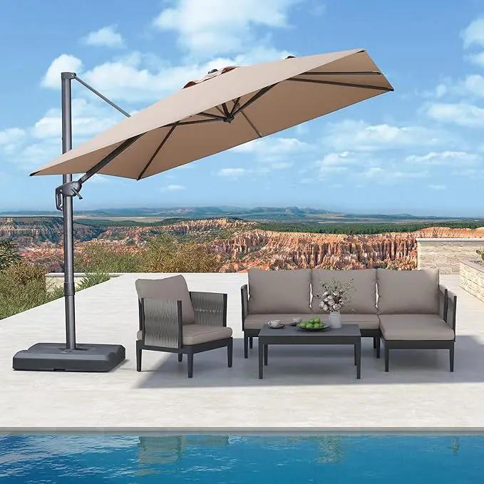 PURPLE LEAF 9 FT Cantilever Patio Umbrella Outdoor Aluminum Offset Square Umbrella with 3 Years Fade Resistance Recycled Fabric and 360-degree Rotation for Deck Pool Garden, Sand Dune by GreenHaven Gardens